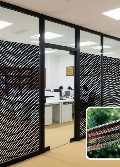 Rollo de película malla negra y blanca para vidrio- apto para balcones, salas y oficinas, con adsorción electrostática reutilizable